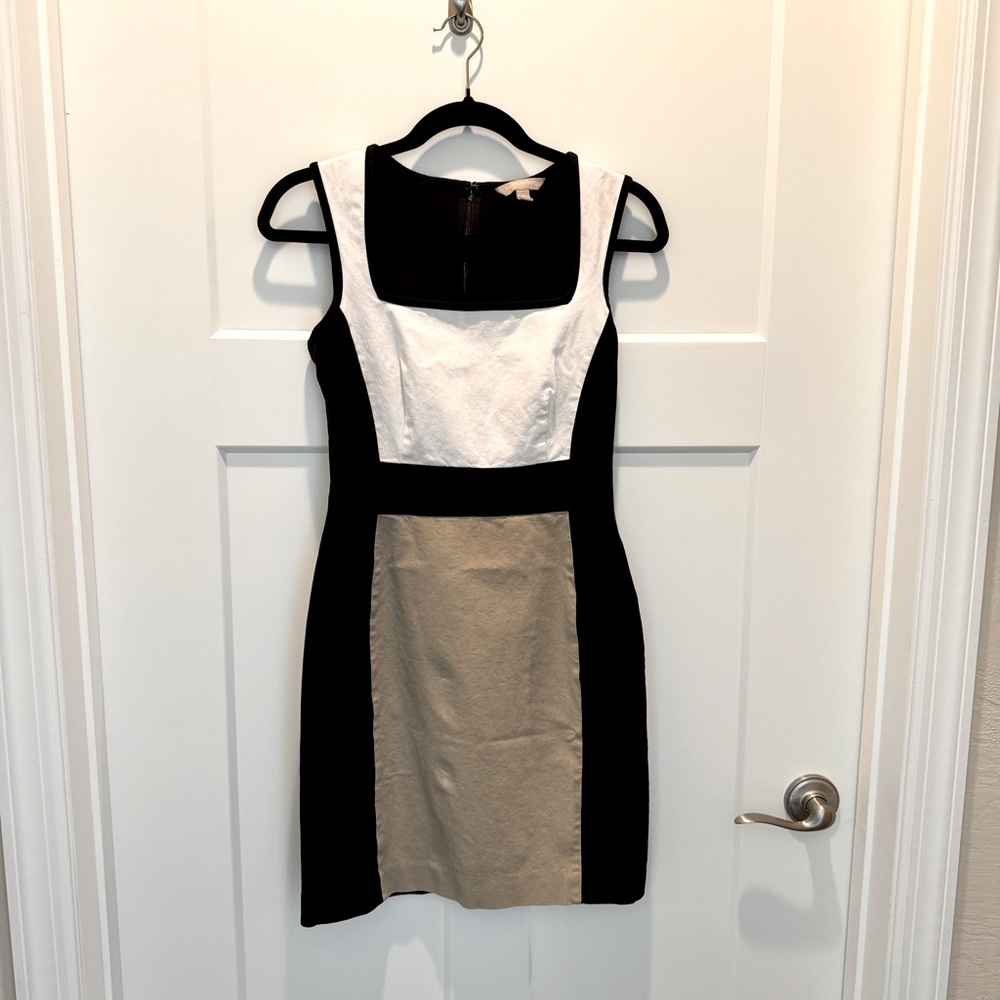 Banana Republic Factory Sloan Colorblock Sheath Dress Black White Tan Sz 4